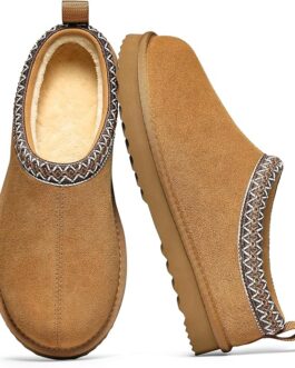 Indoor/Outdoor Genuine Suede Fuzzy Slippers for Women